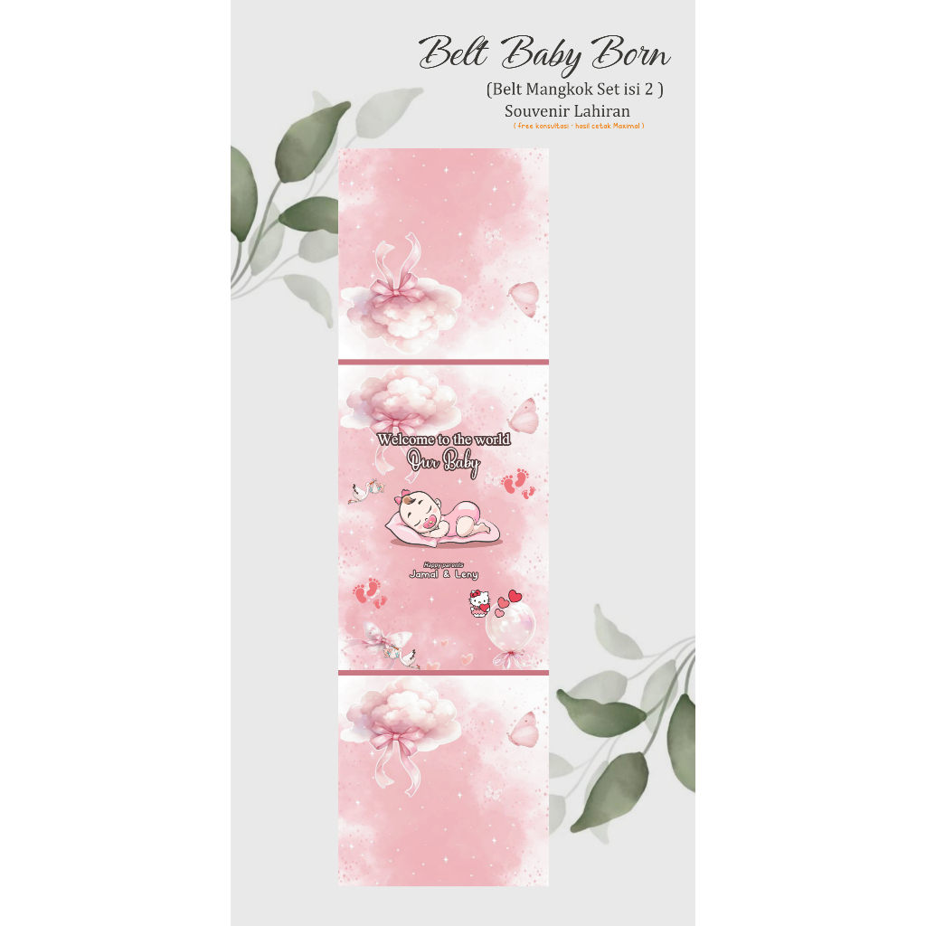 CETAK BELT SOUVENIR BABY BORN MANGKOK SET ISI 2 / KARTU UCAPAN TERIMA KASIH LAHIRAN  / HANGTAG / THA