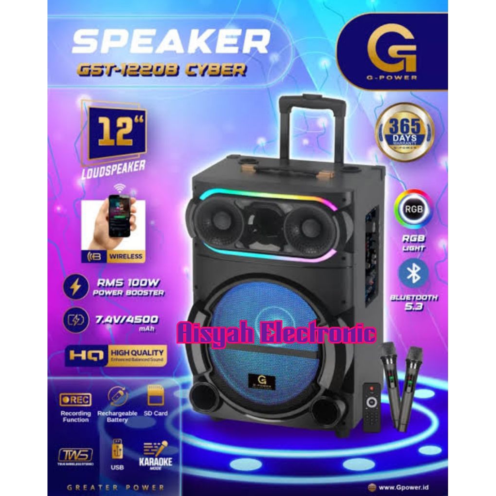 SPEAKER PORTABLE G-POWER 12 INCI GST-1220CYBER GARANSI 1 TAHUN