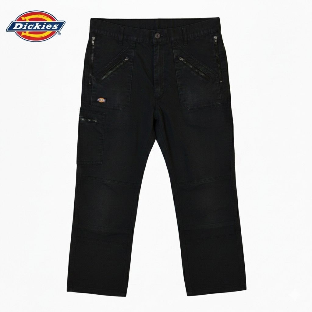 Dickies Cargo Pants Multi-Pocket full Zipper Series Original - Black - double knee -size 34/35