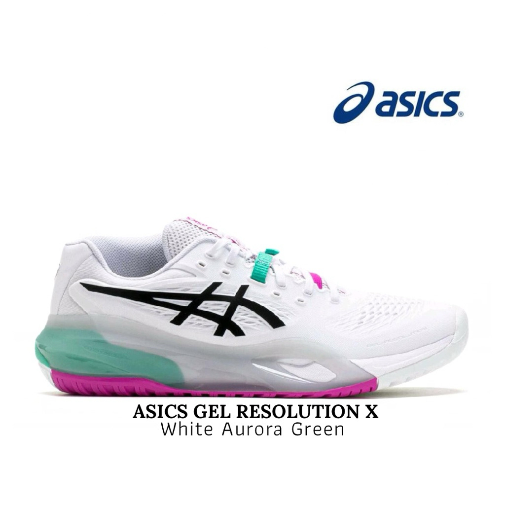 Sepatu Padel Tenis Wanita Asics Gel Resolution X Clay White Aurora Green