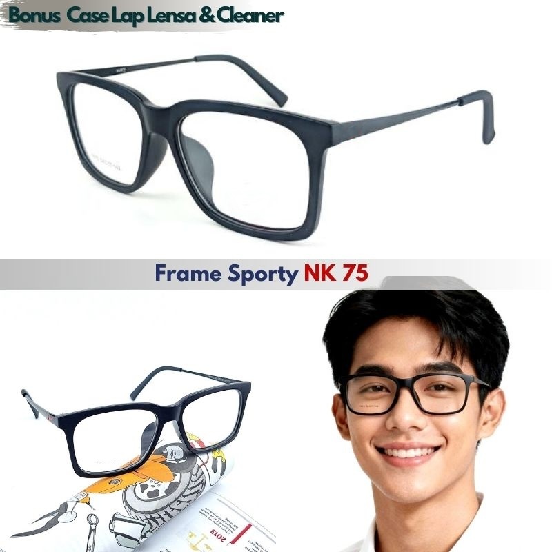 Frame Kacamata Pria Besi Premium Sporty NK7875 Bingkai Square Lensa Anti Radiasi Photocromic Bluecro