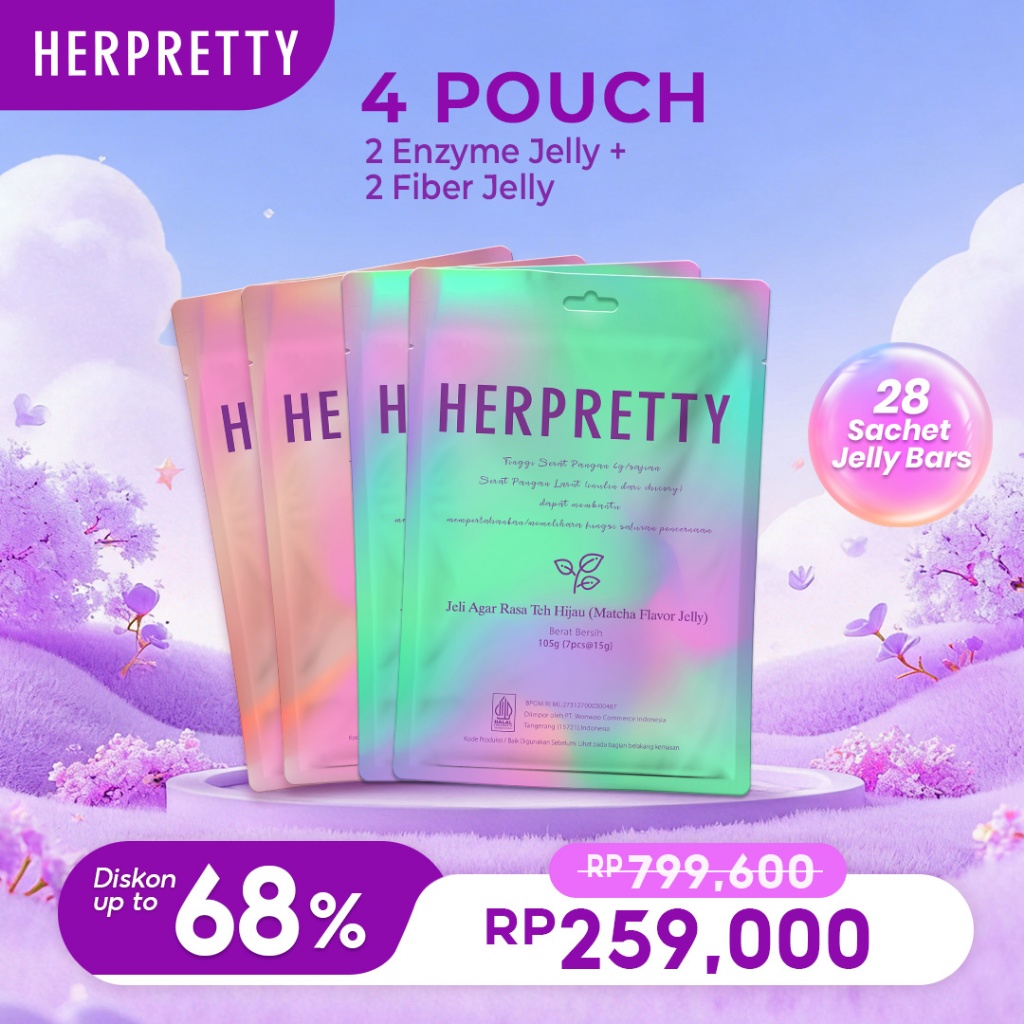 4 Pouch HerPretty Bundle - 2 Pouch Enzyme Detox Purify Jelly Matcha + 2 Pouch Fiber Keep Slim Jelly 