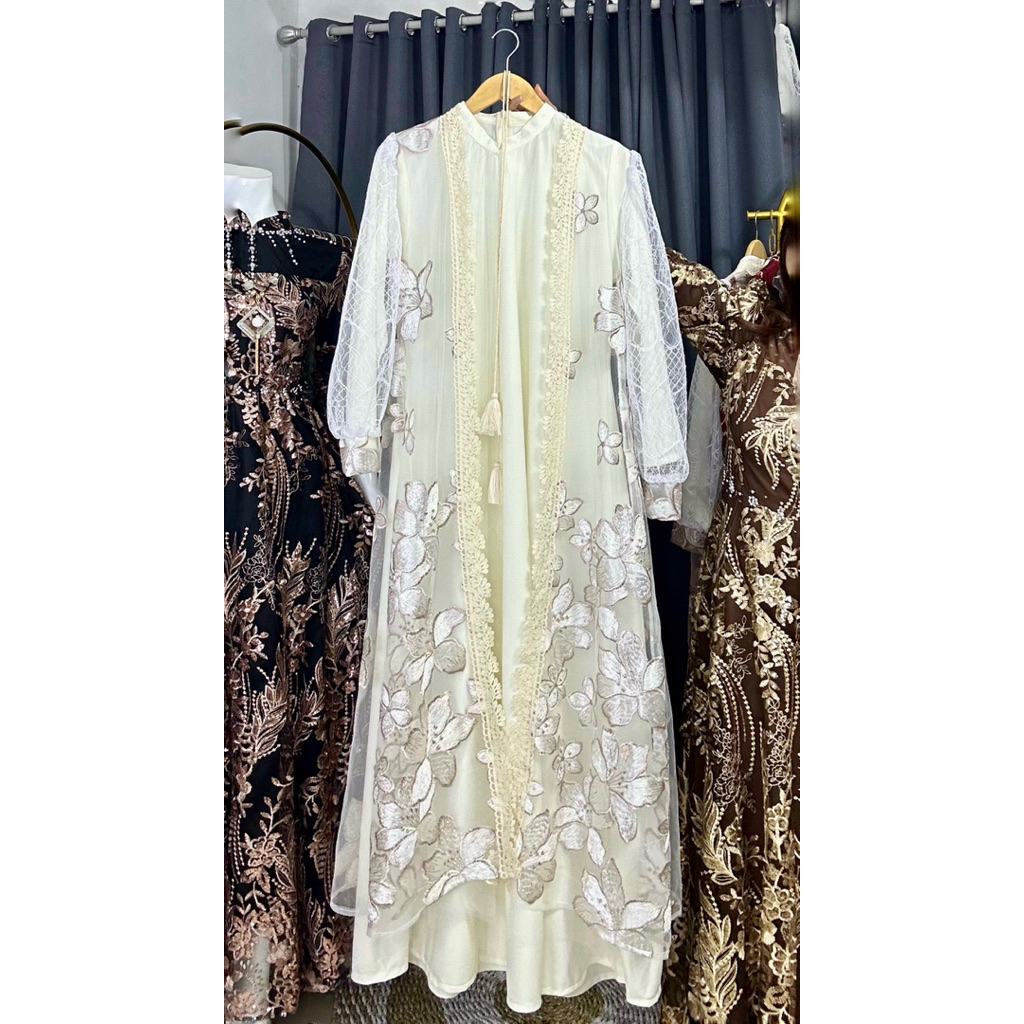 Gamis Dress Laluna Set Auter Free Belt dengan Desain Bunga Elegan dan Warna Pastel yang Menawan Teba