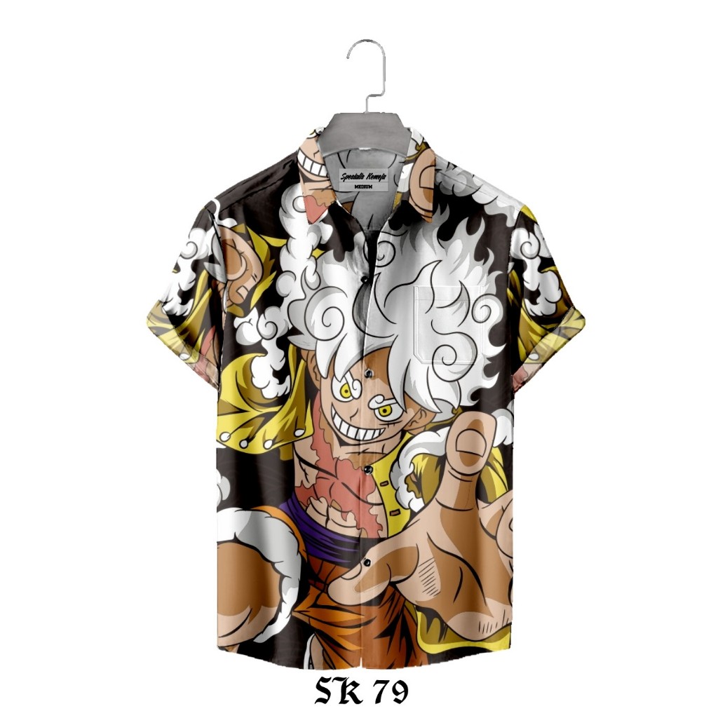 Kemeja Pria Casual Santai Motif Anime One Piece Luffy Gear 5 Fullprinting Tangan Panjang Pendek A-79