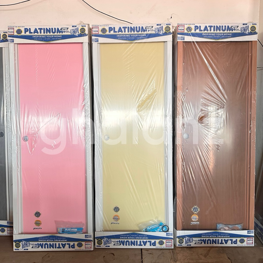 Pintu Kamar Mandi PVC Platinum / Pintu PVC Platinum Tanpa Jalusi Kunci Oval / Pintu PVC Motif Batik