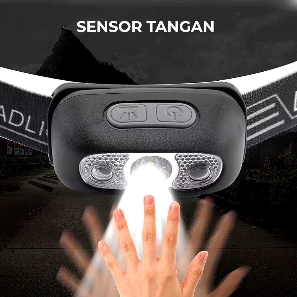 HEADLAMP SENSOR GERAK//senter kepala LED uSB charge 3mode