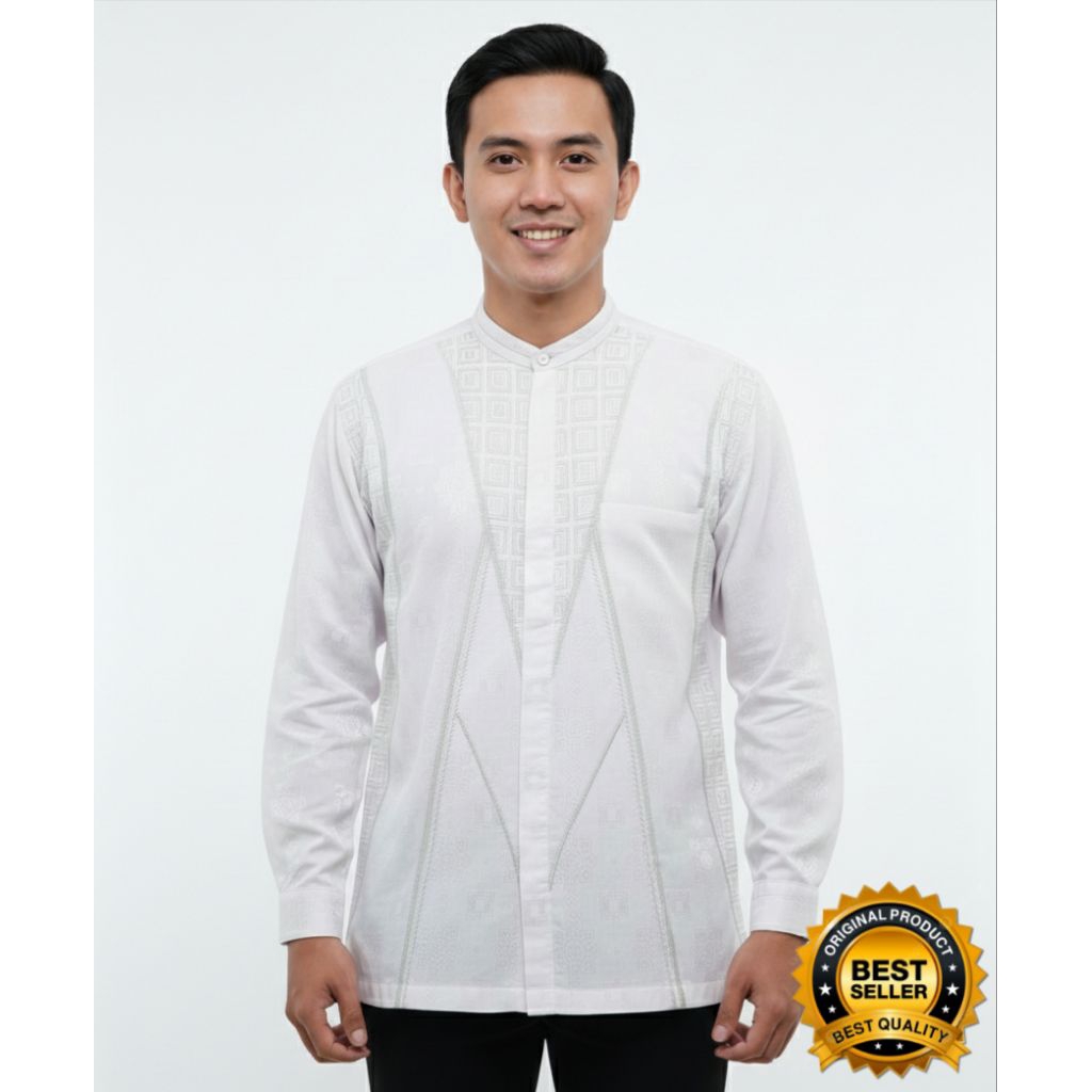 Kemko Putih Pria Lengan Panjang Pendek Atasan Muslim | KEMKO PUTIH PANJANG MOTIF BRAND EESTEX DAN MU