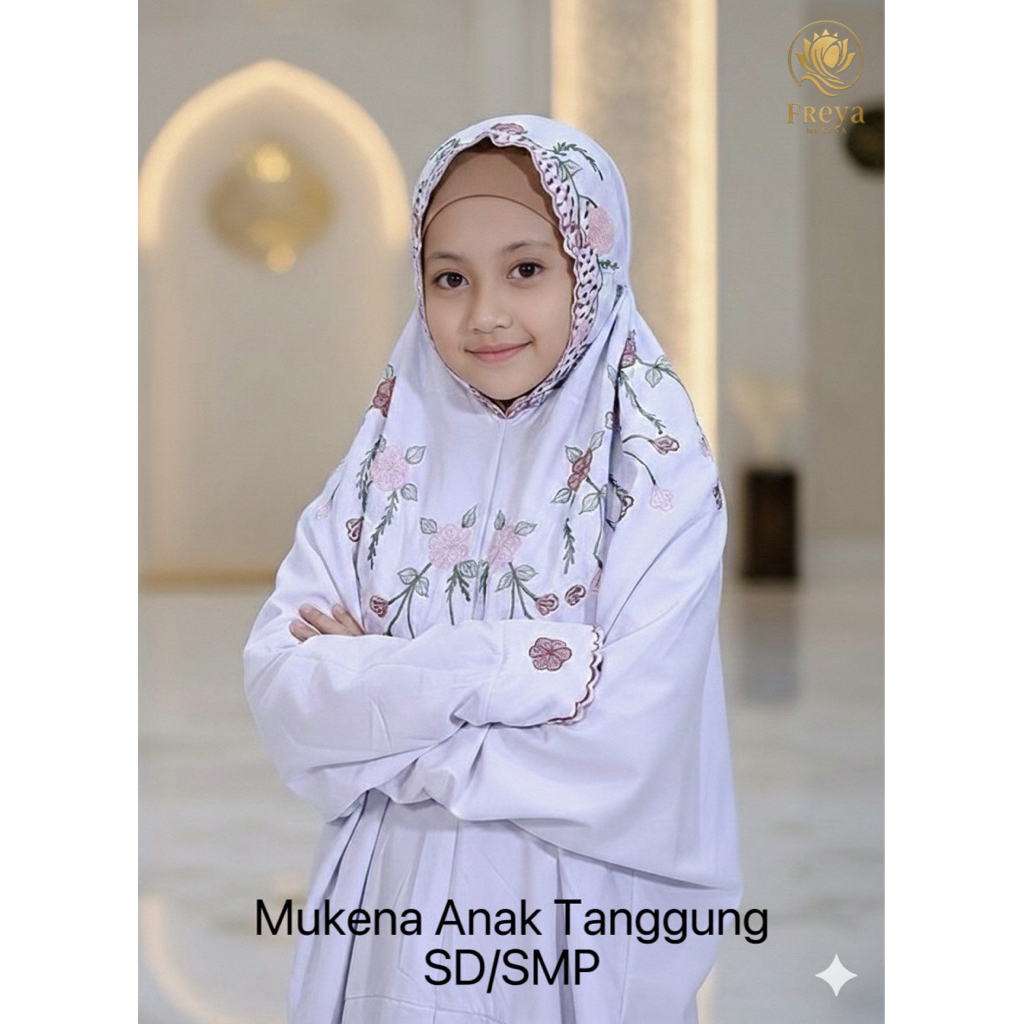 Mukena Anak Lajuran SD SMP Mukena putih Terusan bordir Tanggung Umur 7-15th Umur 7-10th 10-13th 13-1