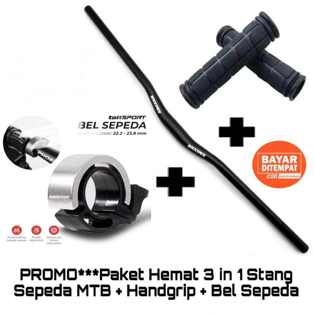 PROMO 3 in 1 Stang Handlebar Sepeda MTB Raceface 31,8x800mm + Handgrip + Bel Sepeda