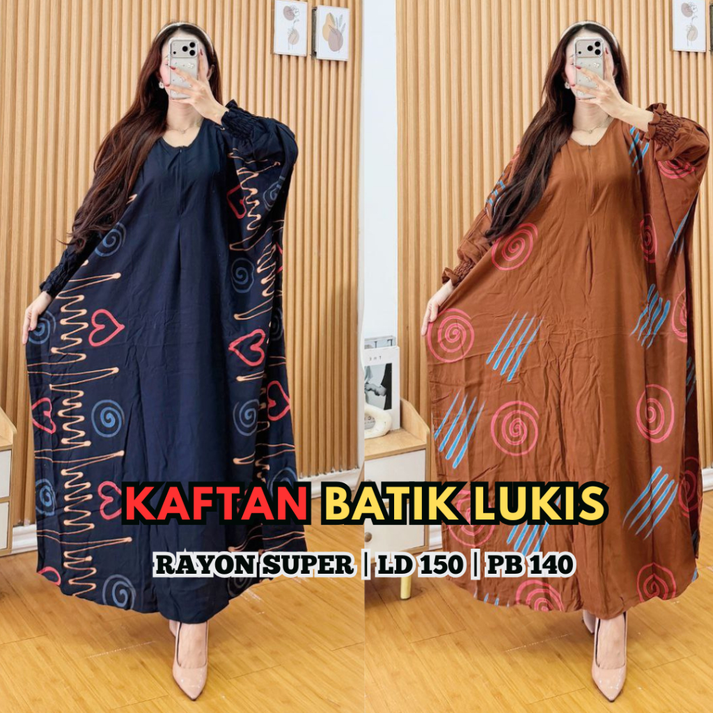 Kaftan Batik Lukis Jumbo Rayon Super Premium Batik Pekalongan Kekinian Terbaru Tebal Adem LD 150 PB 