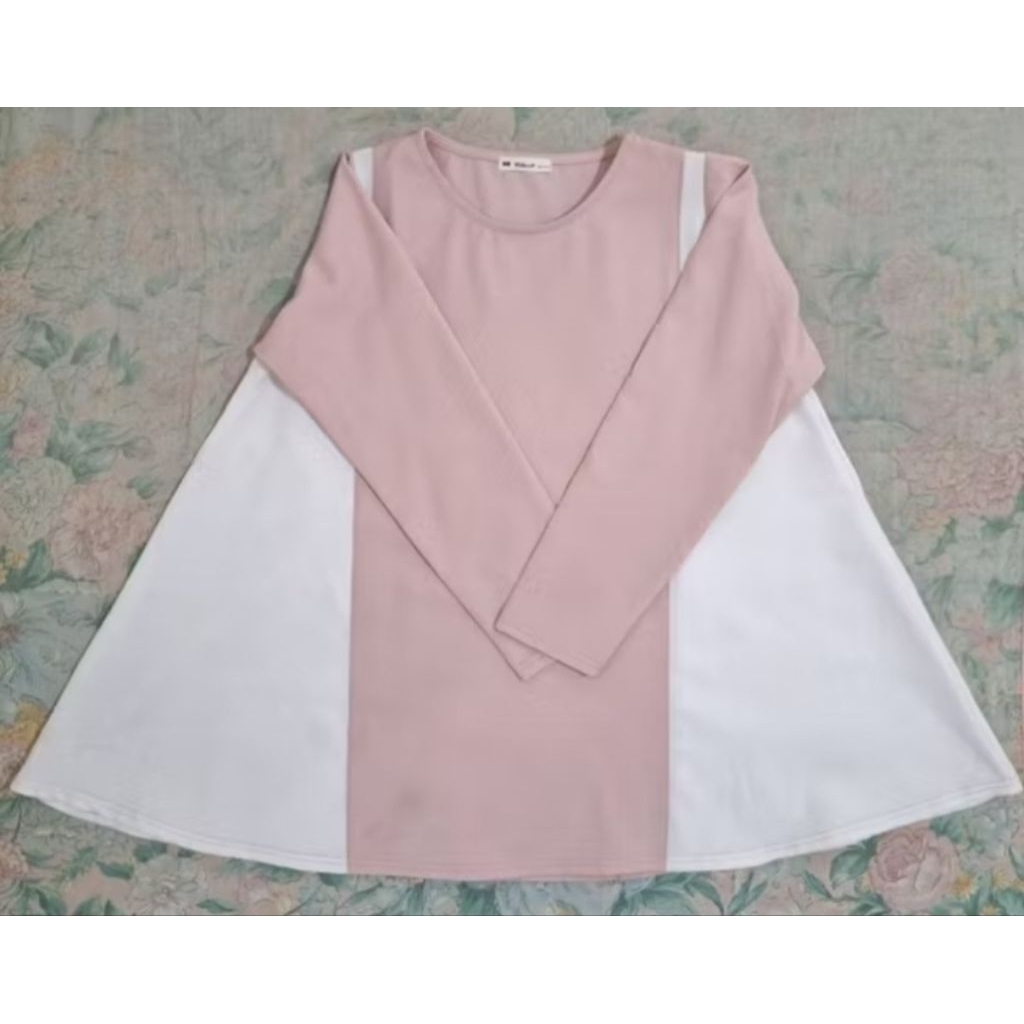 blouse wanita jumbo pink putih, big size
