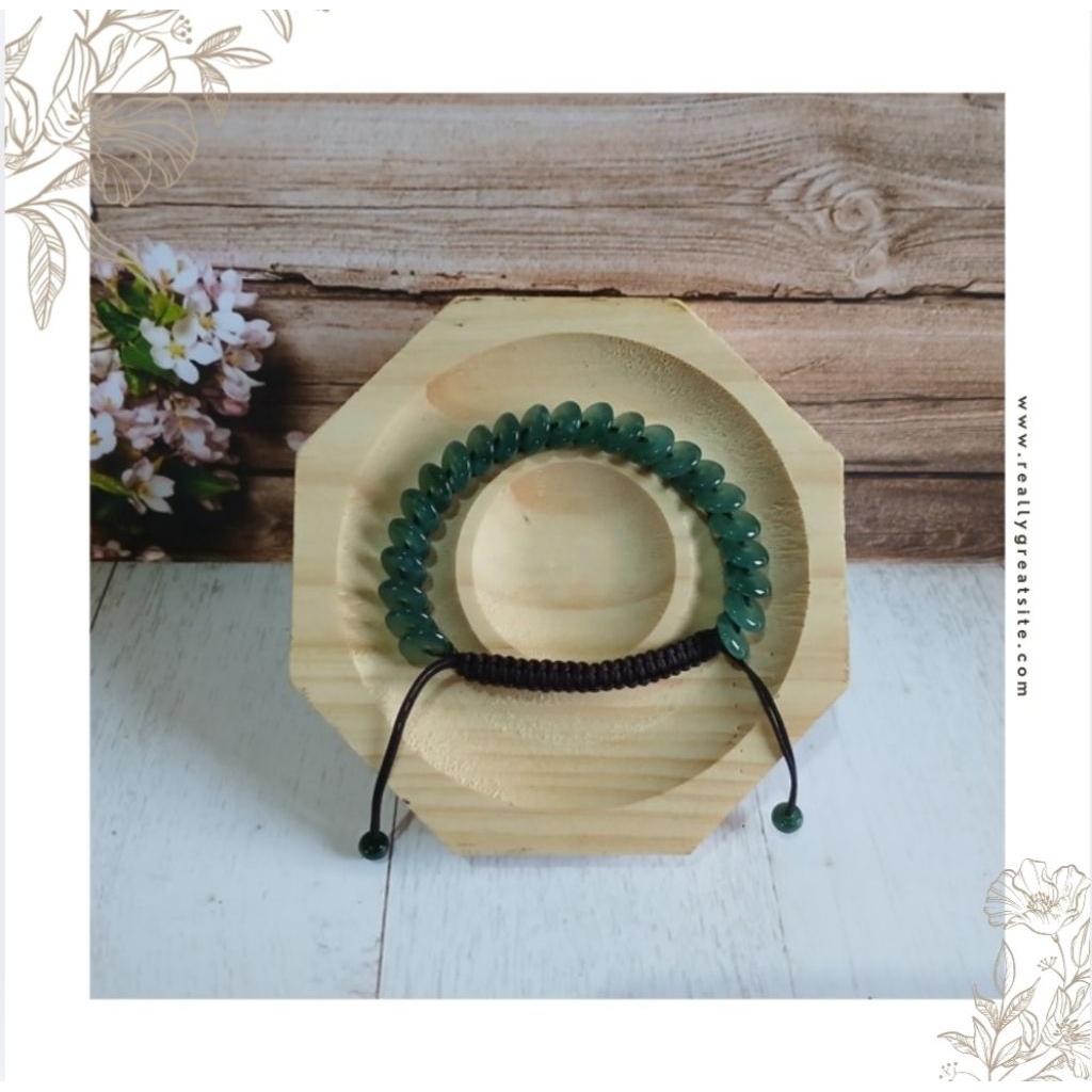 Gelang Serut Koin Giok Asli Hijau Icy Jelly + Sertifikat