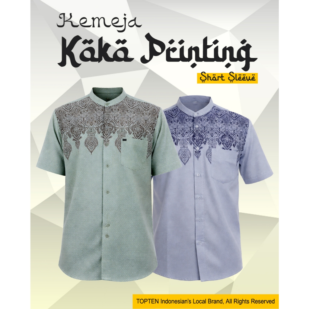 TOPTEN Kemeja Koko Pria Lengan Pendek Bahan Katun Variasi Printing Warna Varian
