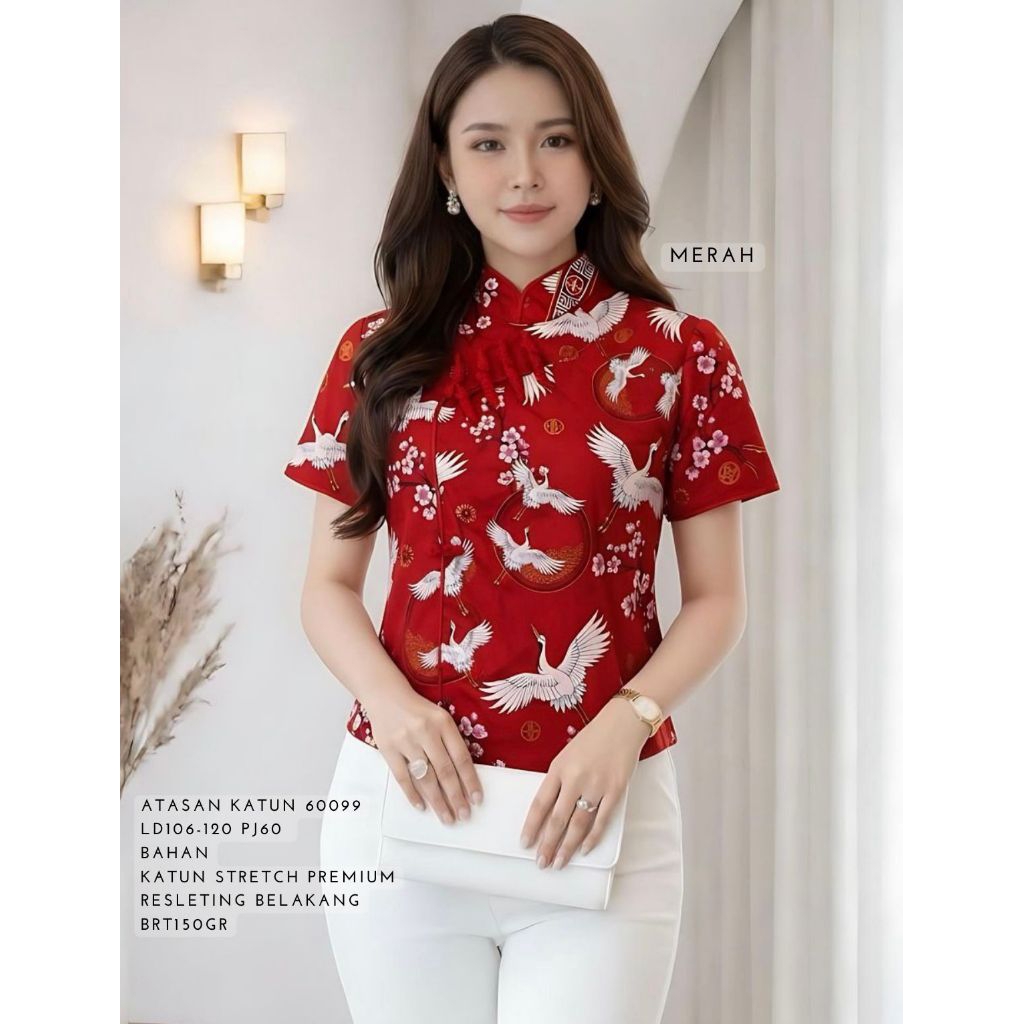 atasan batik cheongsam, atasan batik imlek 60099