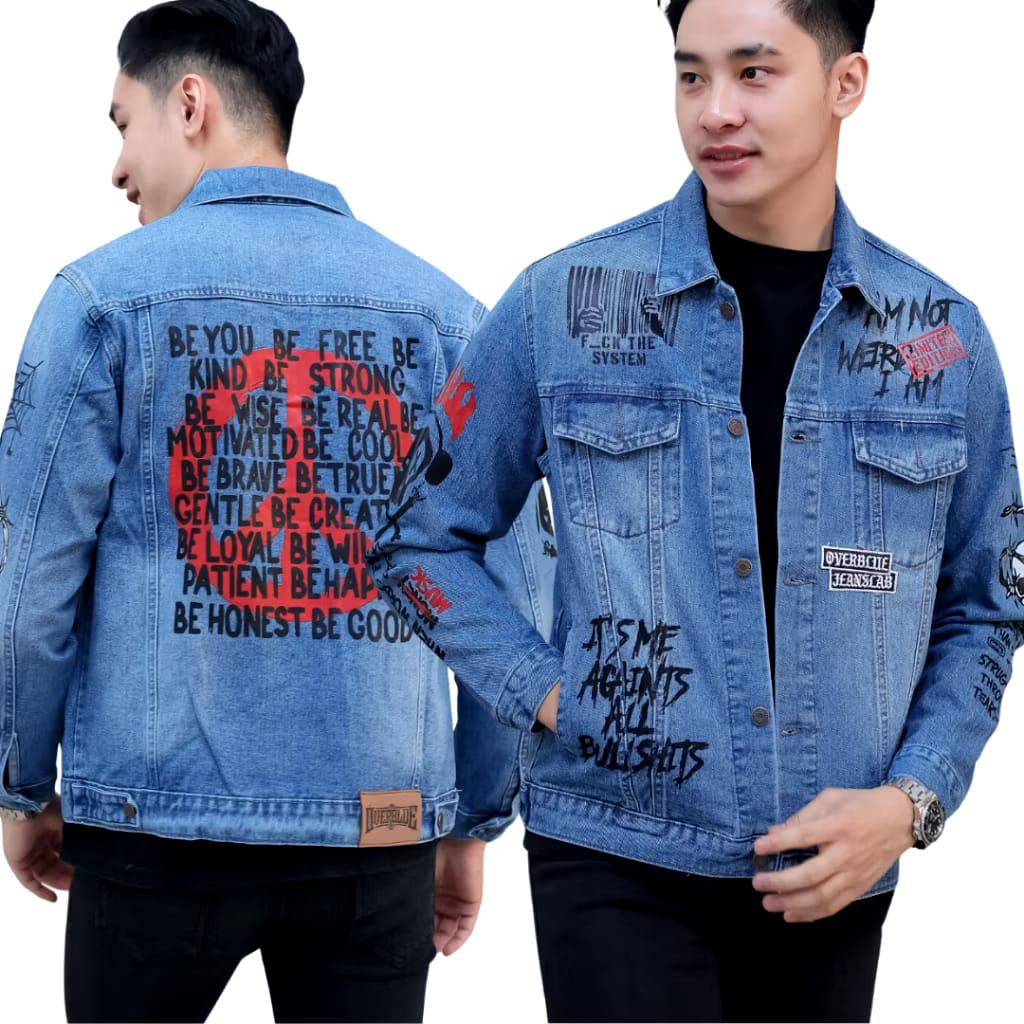 Jaket Jeans Pria Dewasa Denim Jacket Treetwear Lukis Grafiti Sablon Costum Premium