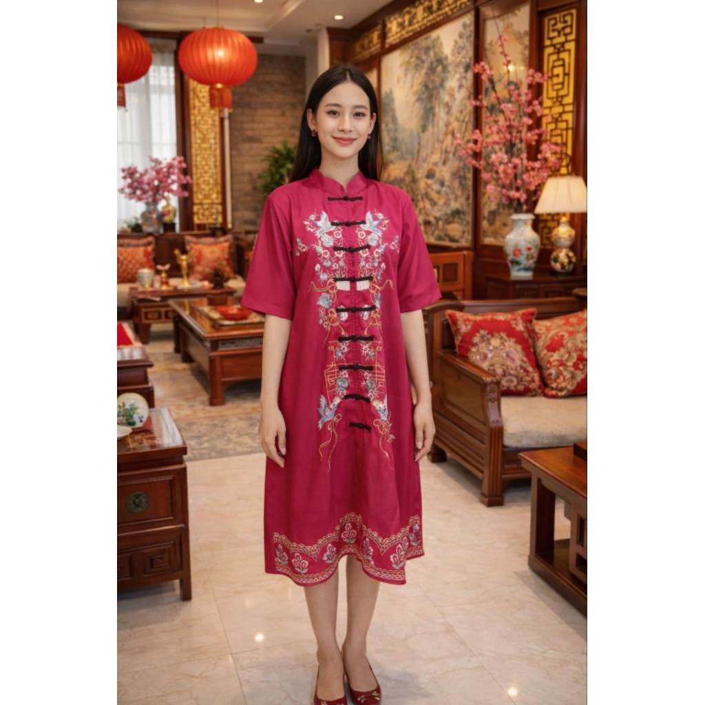 Nuera Viemei CHEONGSAM DRESS BORDIR MOTIF /CNY/DRESS WANITA