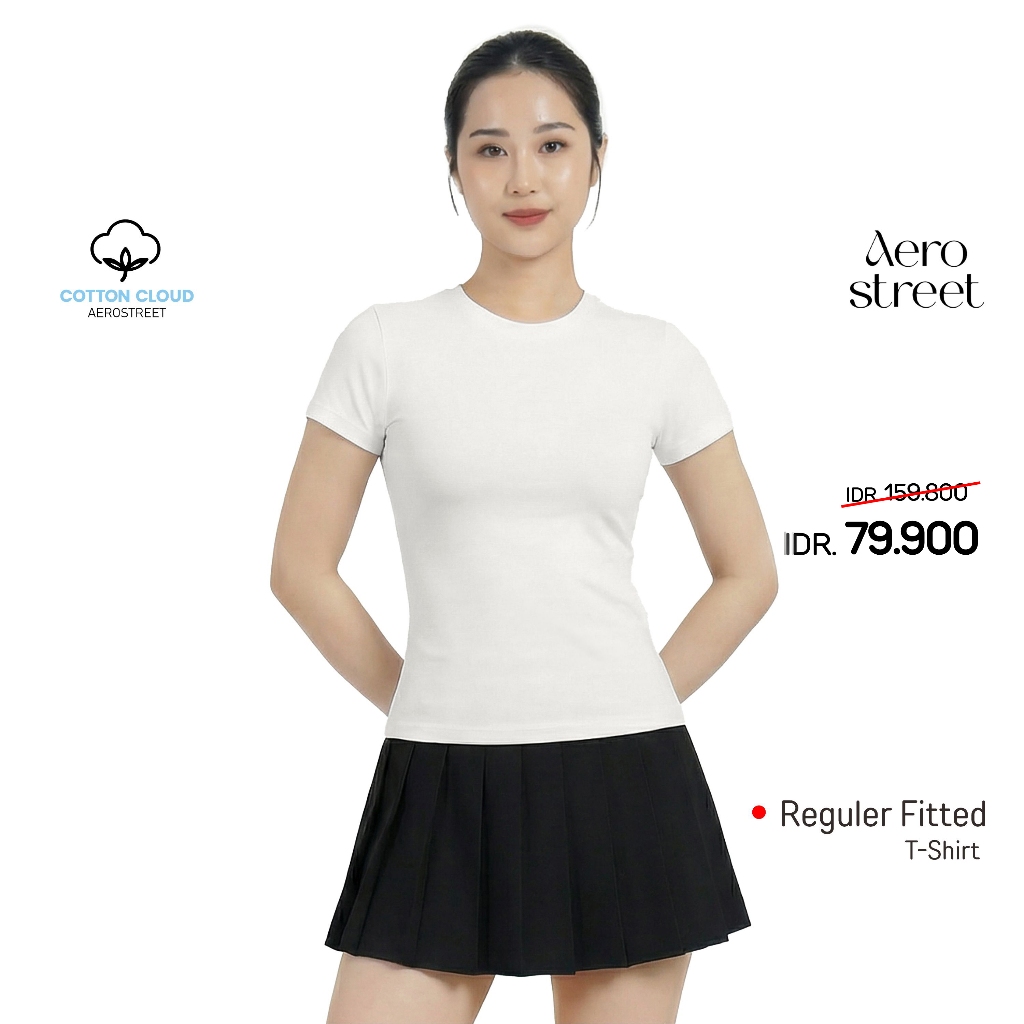 Aerostreet Fuji Kaos Wanita Perfect Fit Cotton Cloud Putih Fitted T-shirt Cewek Women Casual Cotton 