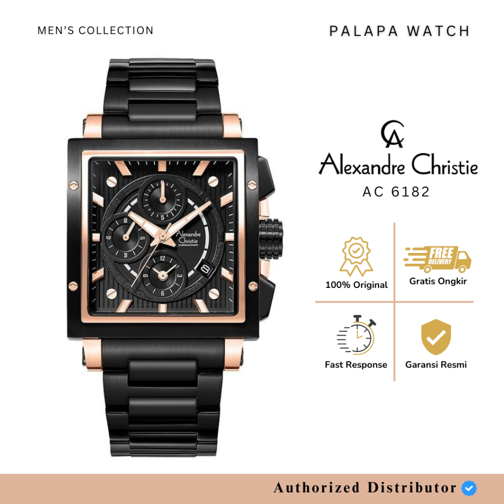 Jam Tangan Pria Alexandre Christie AC 6182 / AC6182 Rosegold Black Rantai Original
