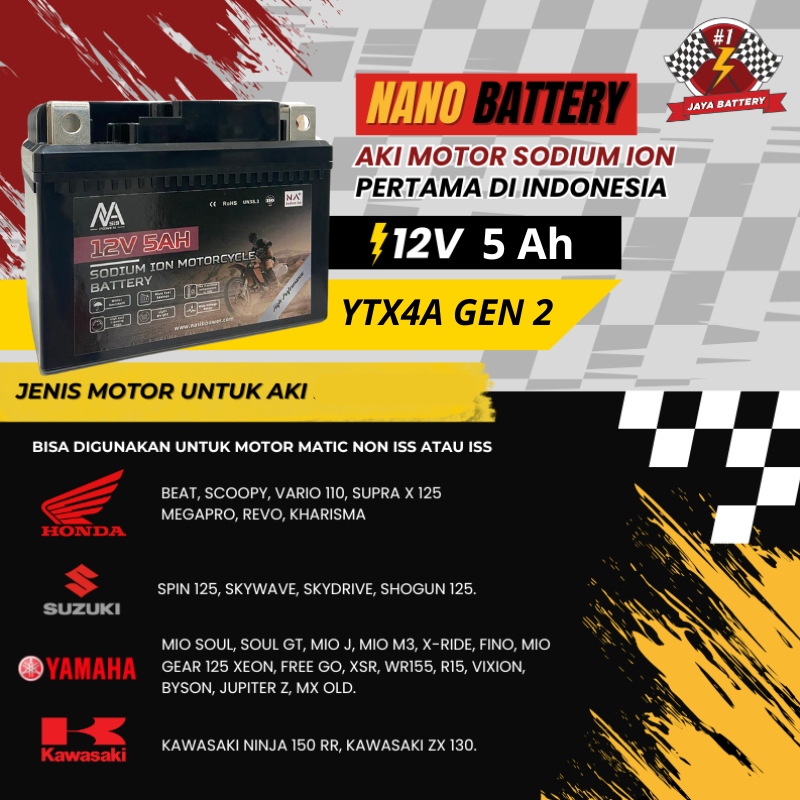 Aki Kering Motor GTZ5S 12V 5A Sodium Ion YTX4A Aki BEAT VARIO110 MIO FINO VIXION SUPRA Nano Battery