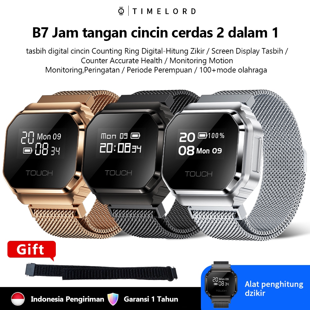 B7 Jam Tangan Cincin Cerdas dengan Tasbih Digital, Peringatan Ibadah Getar, Layar OLED, dan Monitori
