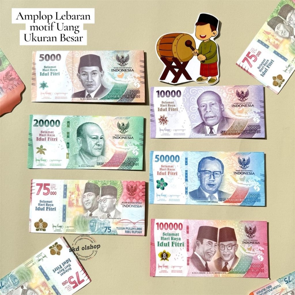 (10 lembar) Amplop Lebaran Motif Uang Besar DF/Angpau Lebaran uang panjang