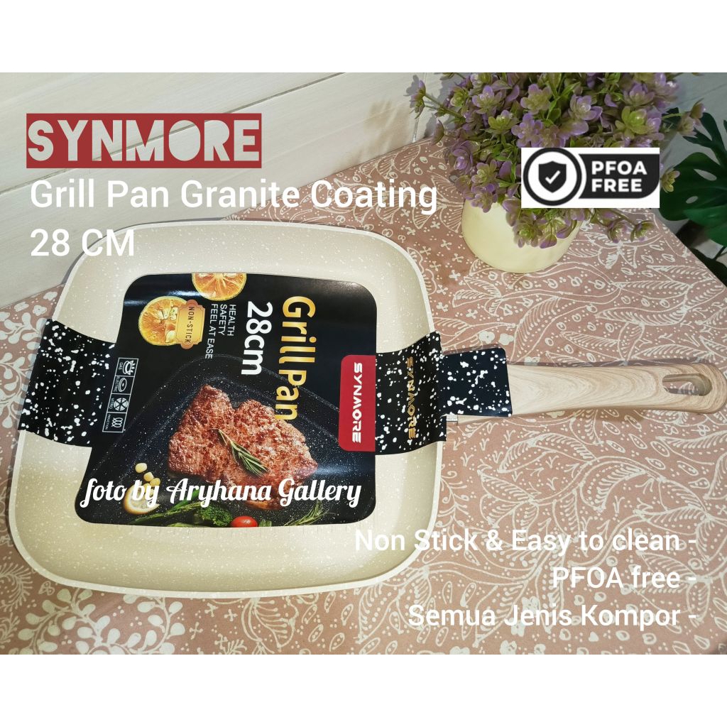 SYNMORE by BMW original Grill Pan Cream Granite Coating 28 Cm Anti Lengket Semua Jenis Kompor