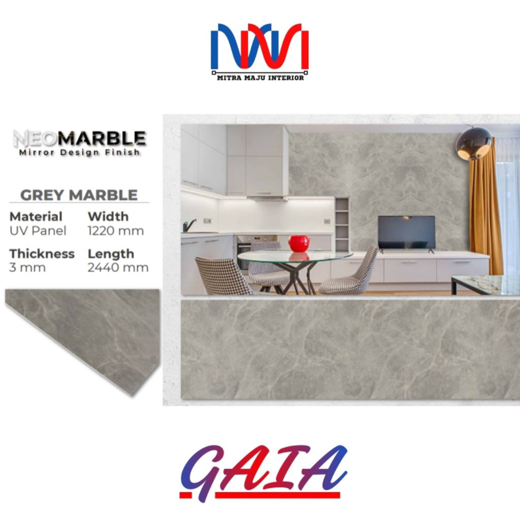 NeoMarble Grey Marble PVC Panel Papan Lembaran Motif Corak Marmer Interior Dinding