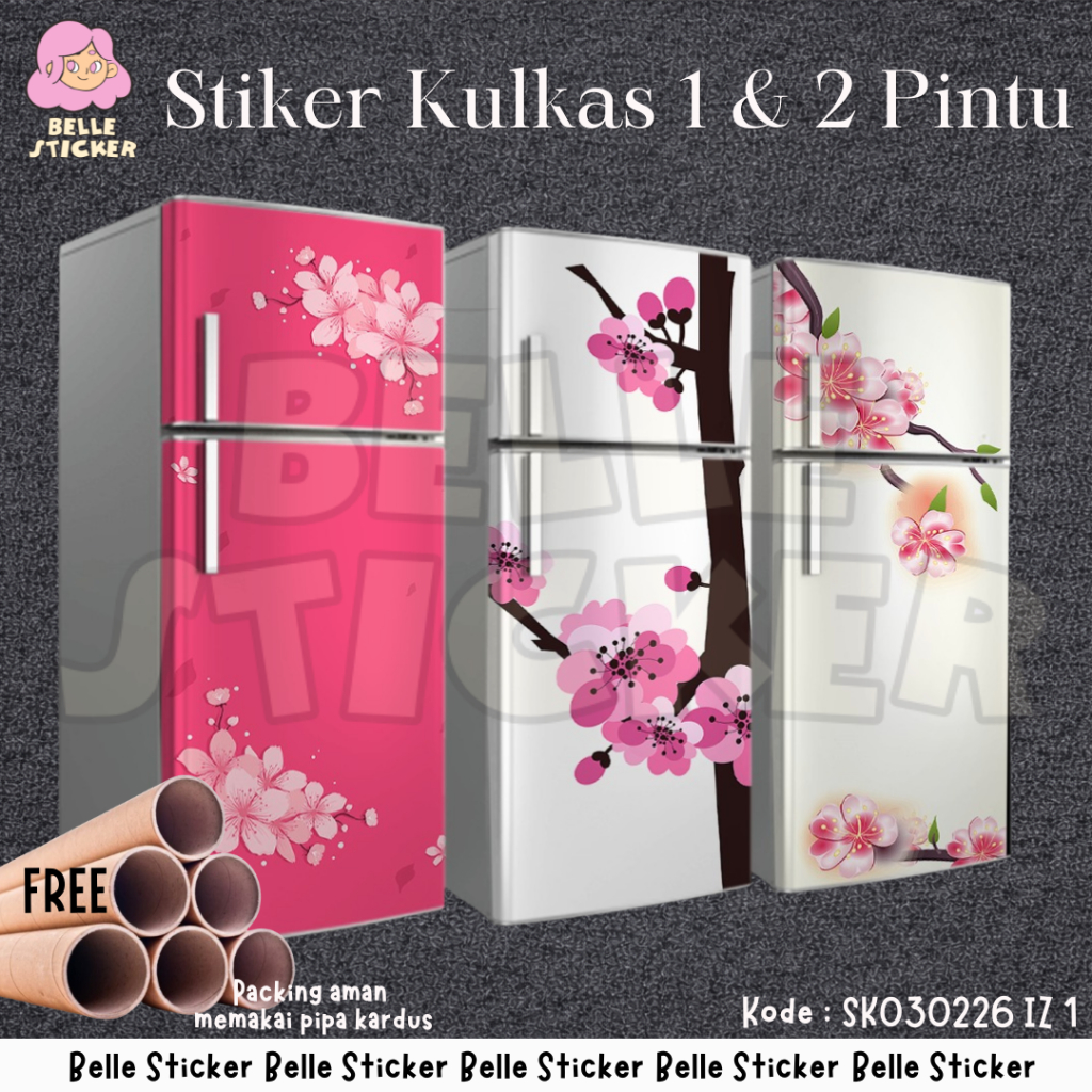 Stiker kulkas 1 Pintu - Sticker kulkas 2 Pintu Motif Bunga Sakura Aesthetic Murah Berkualitas