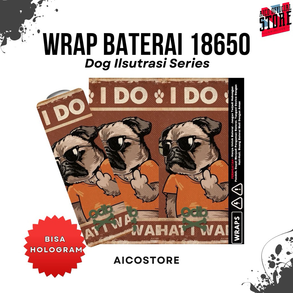 LISACUSTOMESTORE – Wrap Baterai 18650 Motif Dog Illustrasi Series Bahan Premium | Anti Air Tahan Lam
