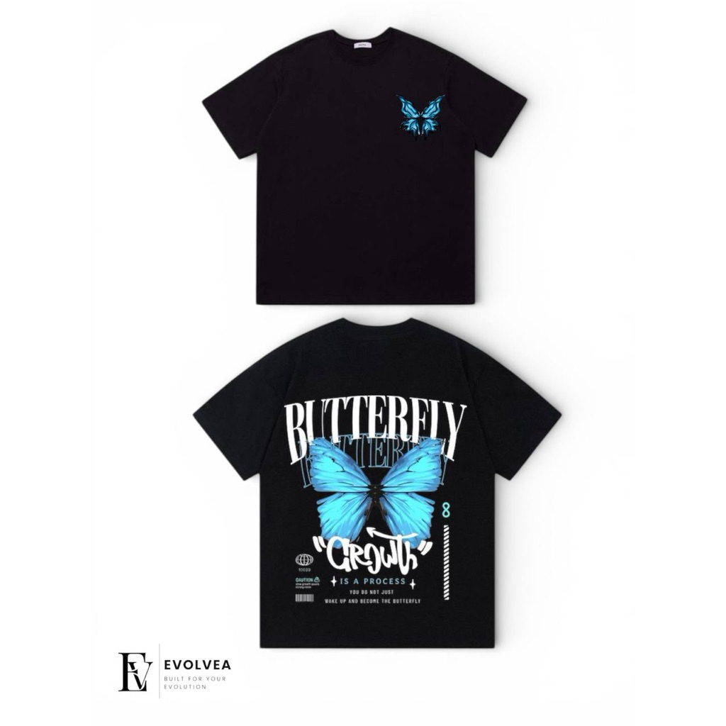 EVOLVEA BUTTERFLY T Shirt Wania Pria Baju Distro Baju Lebaran Baju Oversize Baju Skena Baju Keren