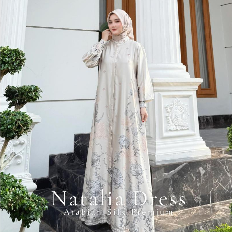Faraz Label - NATALIA DRESS Pakaian Muslim Wanita Dress Armany Silk Gamis Motif Printing
