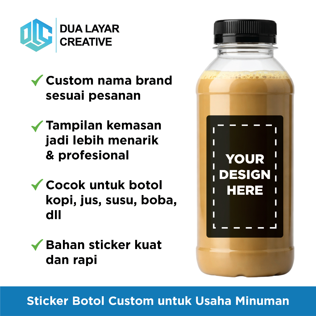 Custom Cetak Stiker Label Minuman Desain Sendiri Stiker Botol Cup Minuman Waterproof Tahan Air