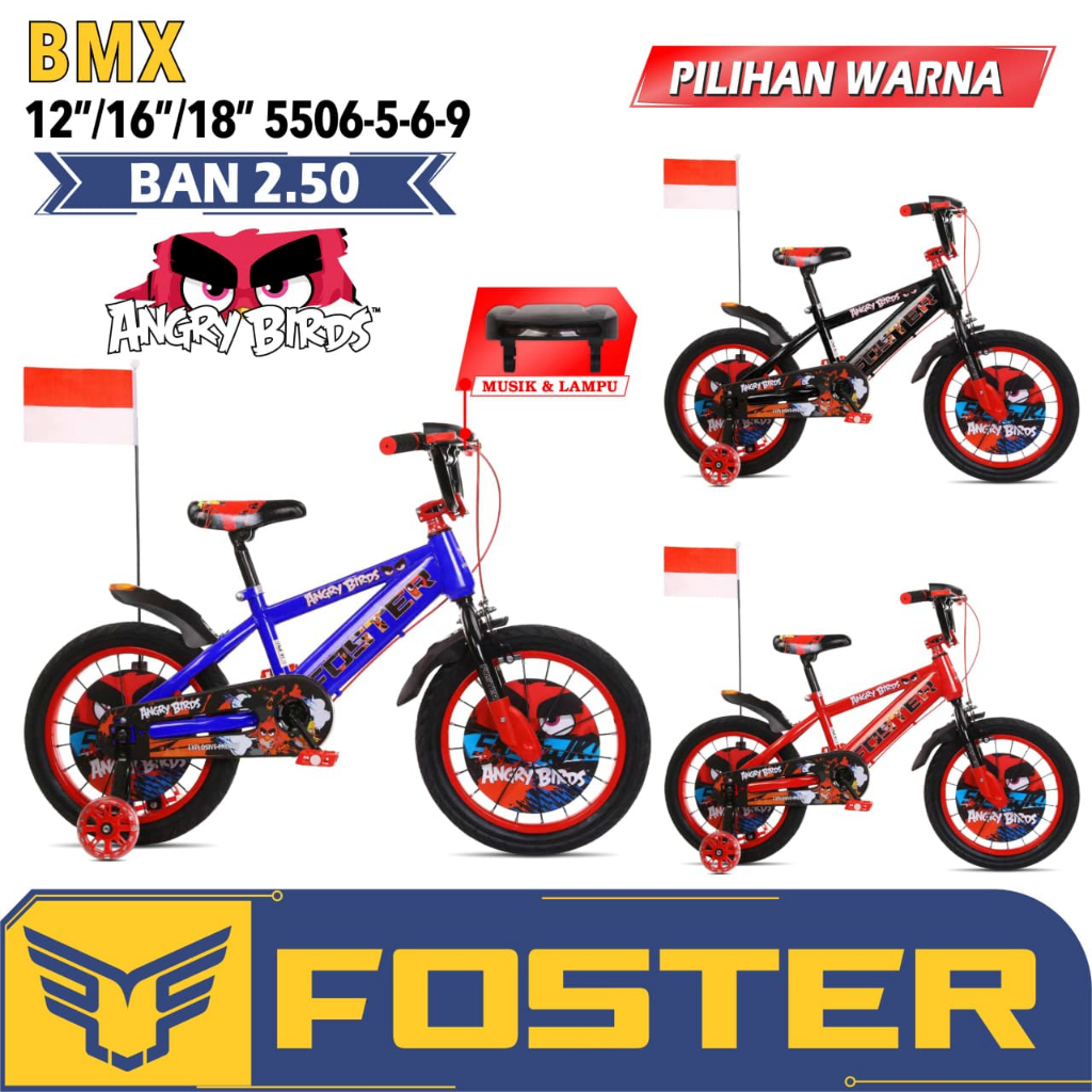 sepeda anak laki-laki umur 5 - 8 tahun model BMX ukuran 16 dan 18 inch merk FOSTER ban pompa