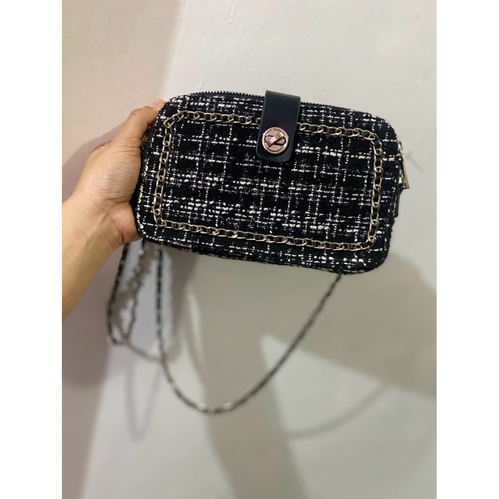Preloved ZARA Tweed Sling Bag Original