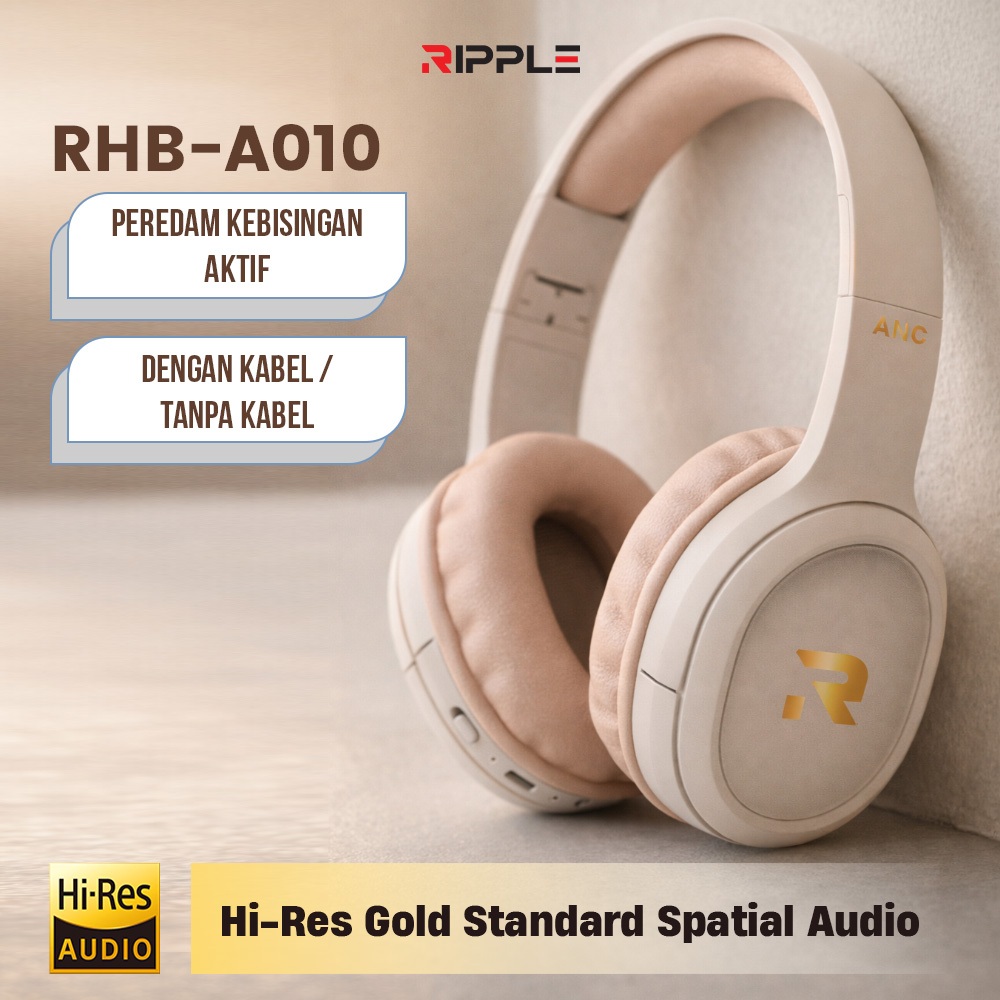 Ripple 2026 Headset anc Bluetooth Super Bass Wireless Headphone Gaming Terbaru Musik No Delay