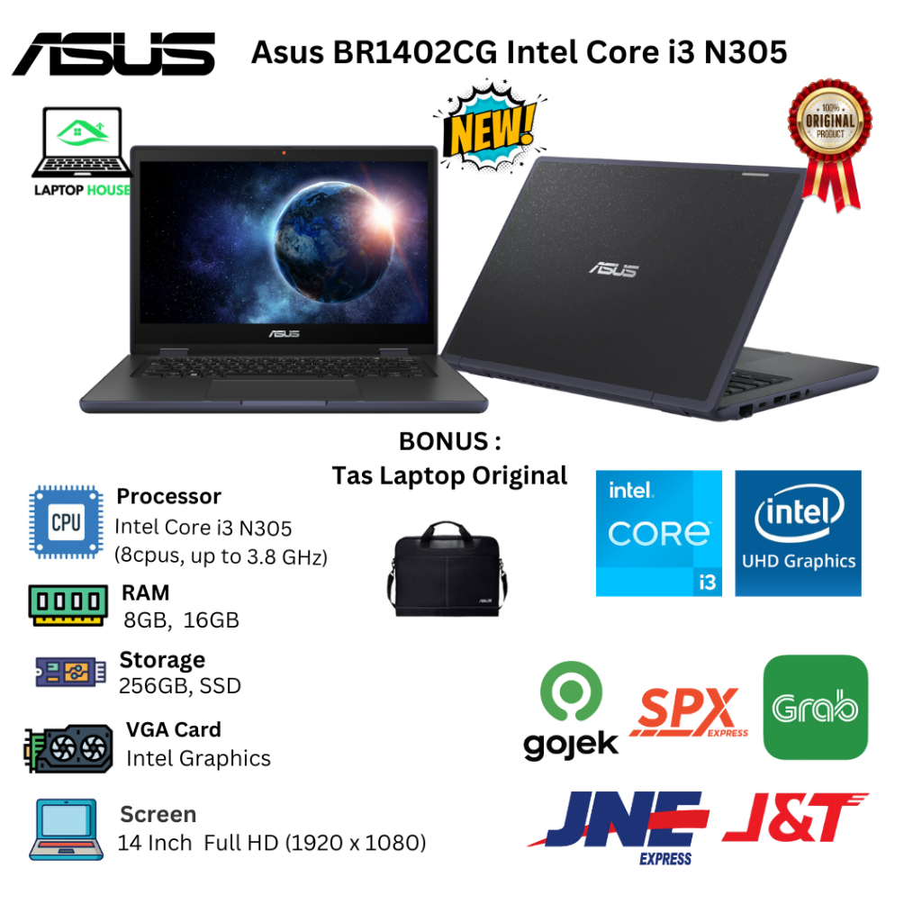 Laptop Baru ASUS  BR1402CG Core i3 N305 8 Cpus up to 3,8Ghz