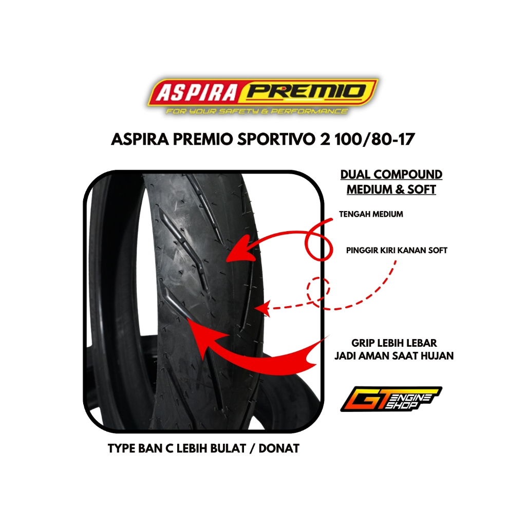 BAN ASPIRA PREMIO SPORTIVO 2 100/80-17 MEDIUM COMPOUND 100 80 17 TUBELESS PRODUKSI TAHUN TERBARU