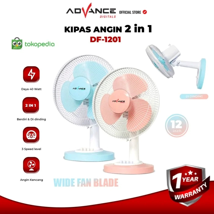 ADVANCE STAND DF-1201 KIPAS ANGIN MEJA & DINDING DF-1201 Motor Kuat Low Noise