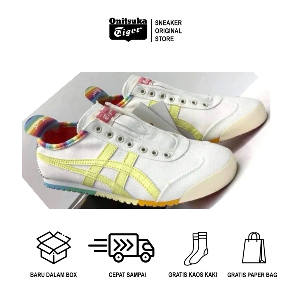 sepatu onitsuka slip on white rainbow original sepatu wanita