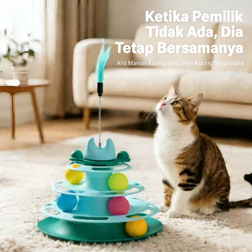 Xcamellyaa Pawsymart Interactive Cat Toy Tower With 3 Tier Ball Track Pet Cat Turntable Set