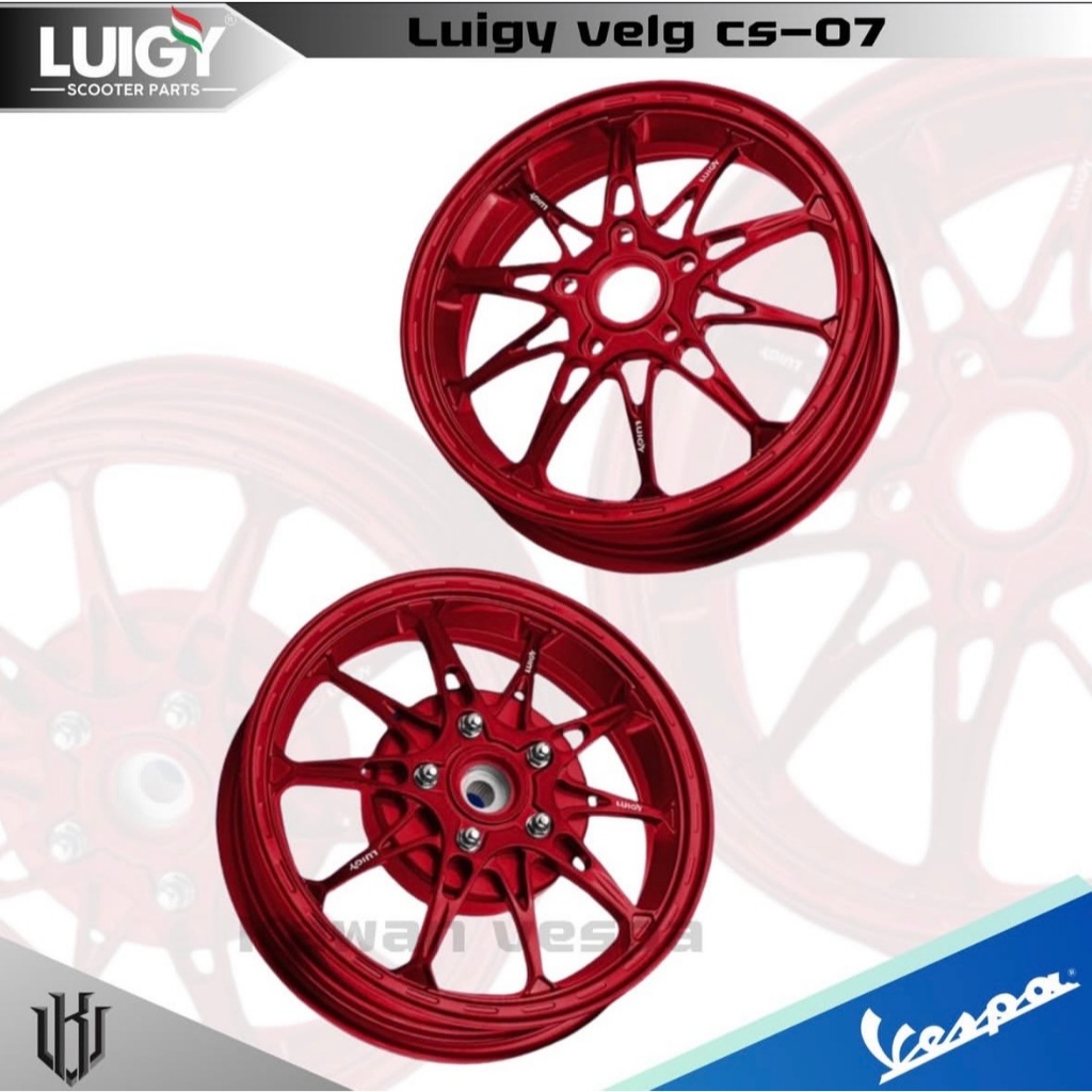 Luigy Velg CS-07 RED model MK Factory mk10 untuk vespa matic Sprint Primavera s125 lx gts