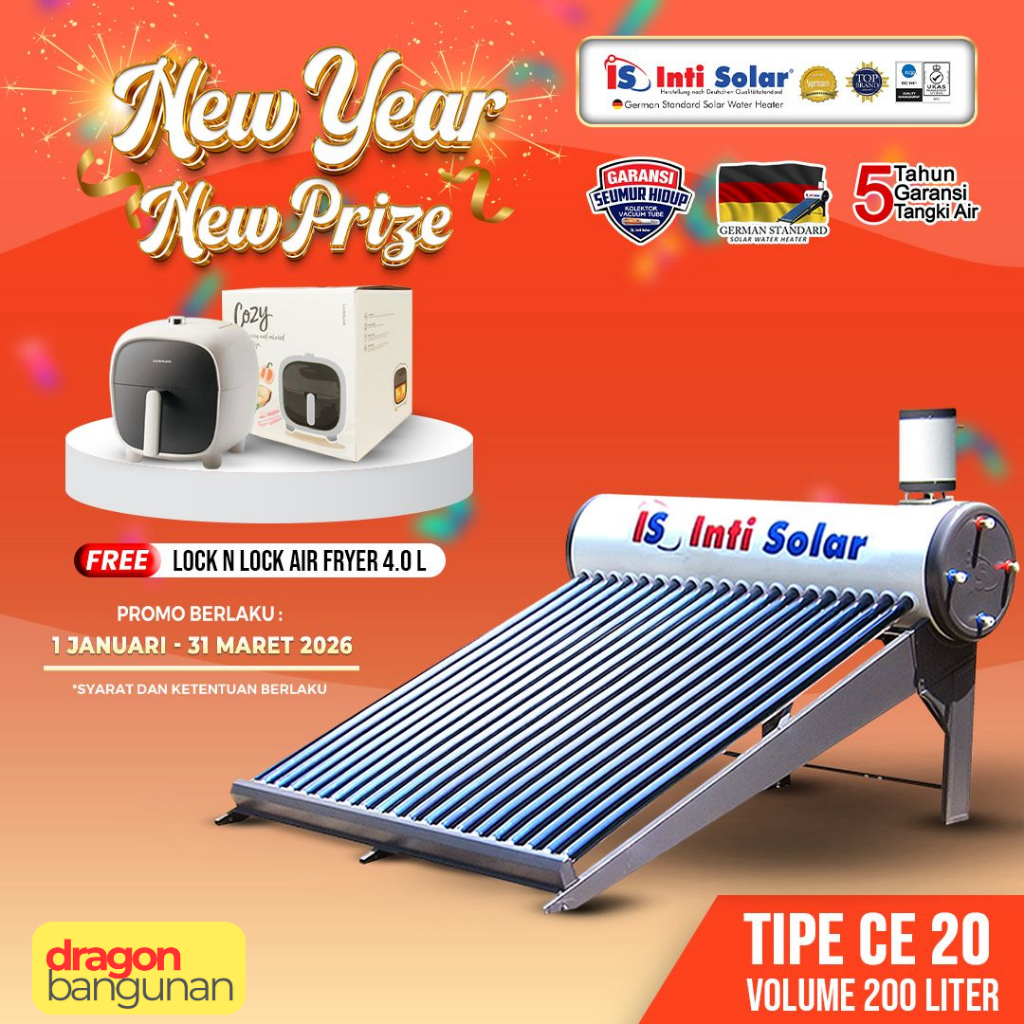 Pemanas Air Inti Solar 200 Liter - Intisolar CE 20 - Solar Water Heater Inti Solar