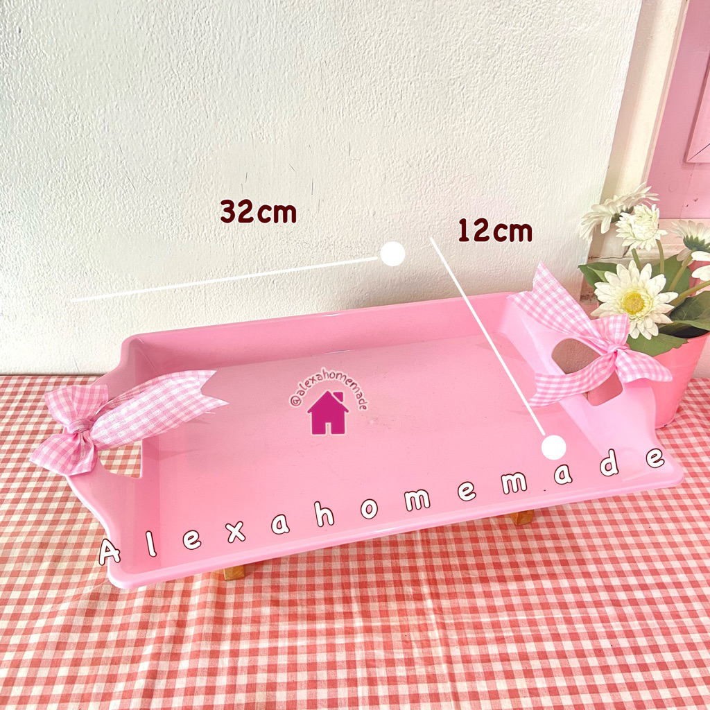 NAMPAN GELAS COQUETTE PINK  (muat 8 gelas) /nampan cantik pink /nampan pita