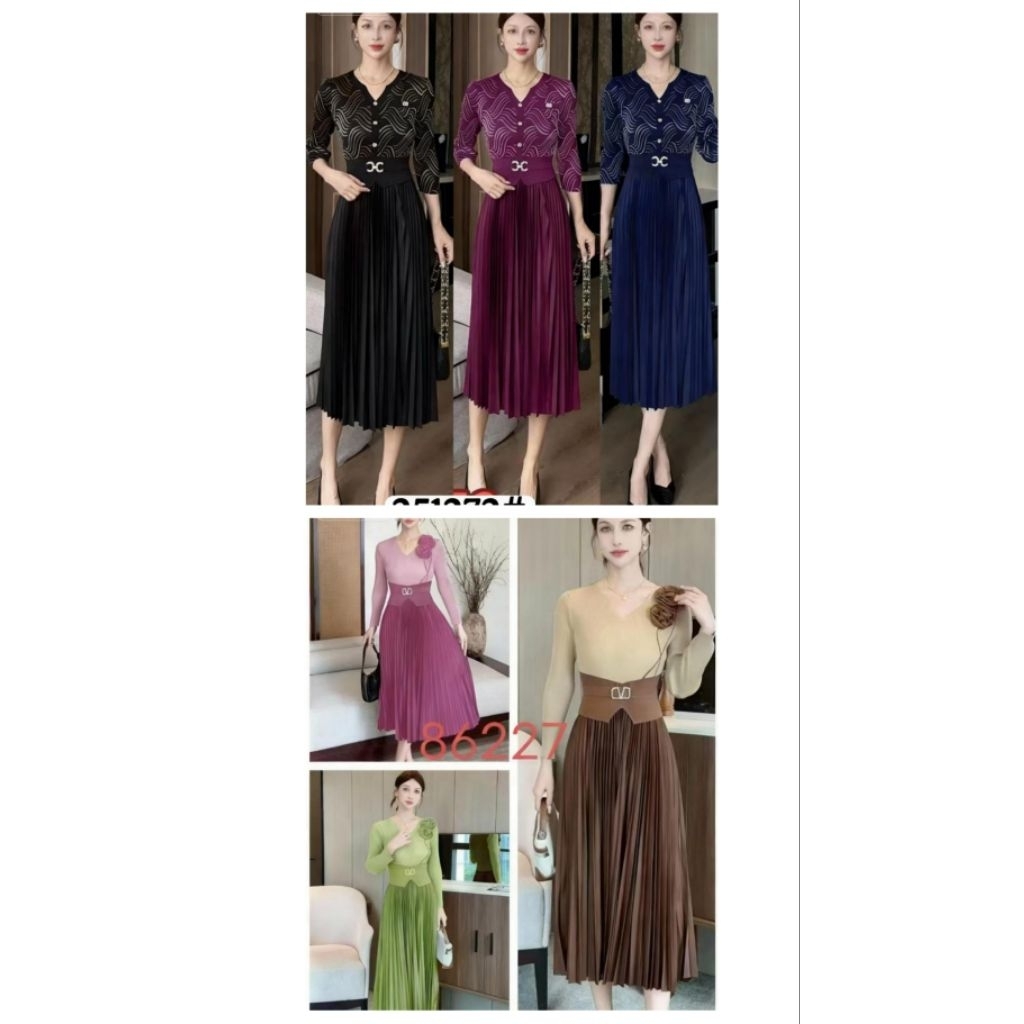 Midi Dress Plisket Prisket Pleats Premium Import Enaya Ezzie (FCTI1597)