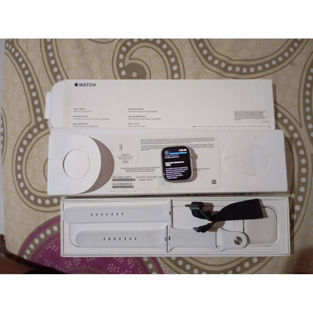 Apple Watch 8 Series GPS Cell Ibox Like New Bh 100% Fullset Original Warna Silver Garansi On 20 Juli