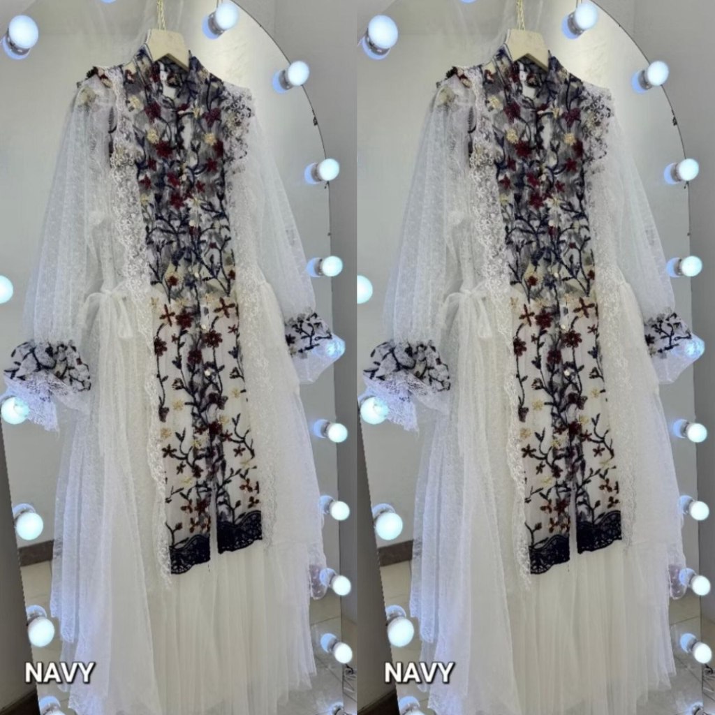 REAL VIDEO EB2604 Cardigan Putih Long Tunic Mariyam SIZE L& XXL / Baju Outer Wanita Muslim / Pakaian