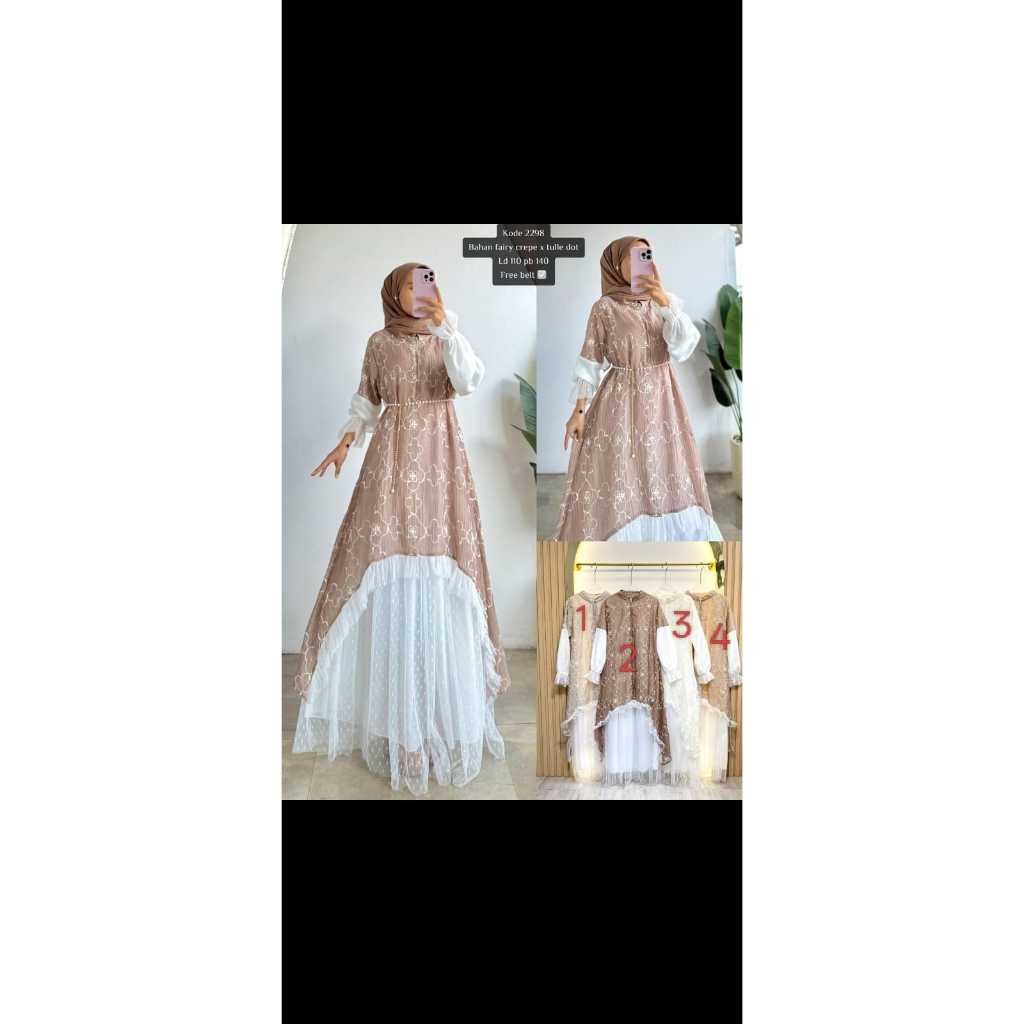 Gamis lapis Tile / busana muslimah wanita / gamis putih / dress muslim / dress kekinian / dress leba