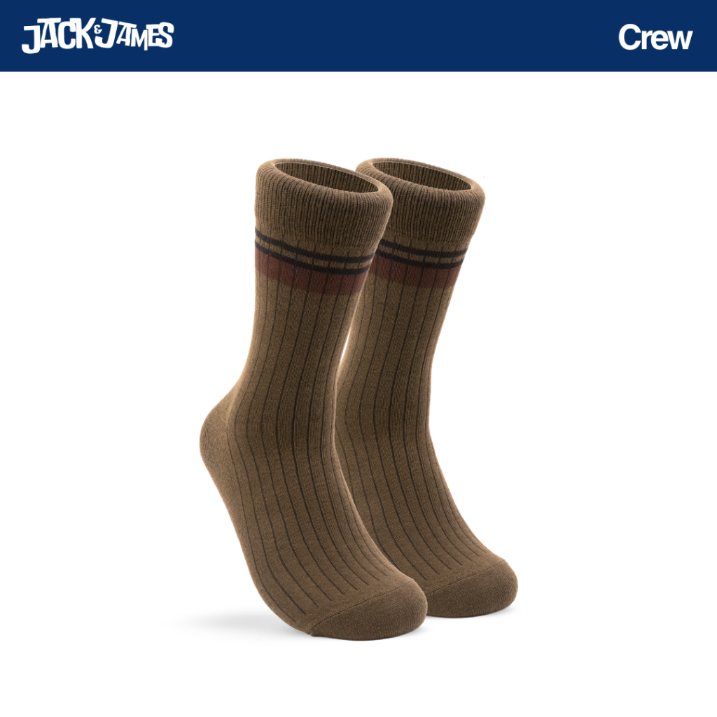 JACK & JAMES Kaos Kaki Crew Harajuku Retro Striped Hijau Army