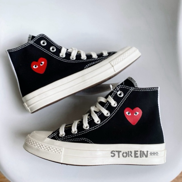 Sepatu Sneakers Pria Converse Chuck Taylor 70s High CDG Play Black Small Red Heart Original (RESMI S