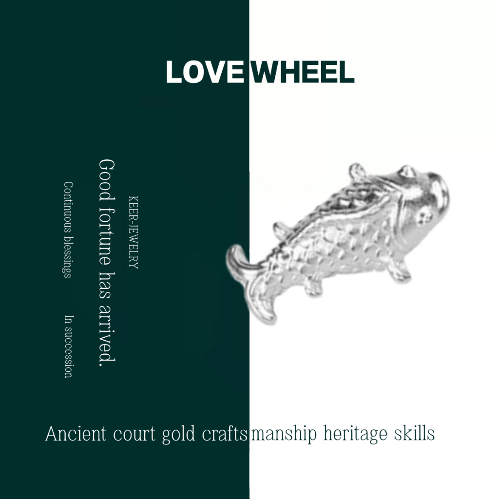 [LOVE WHEEL]  Aksesori Ikan Koi & Karakter “Fu” Perak Murni 999 | Spacer Beads DIY Gelang & Kalung |